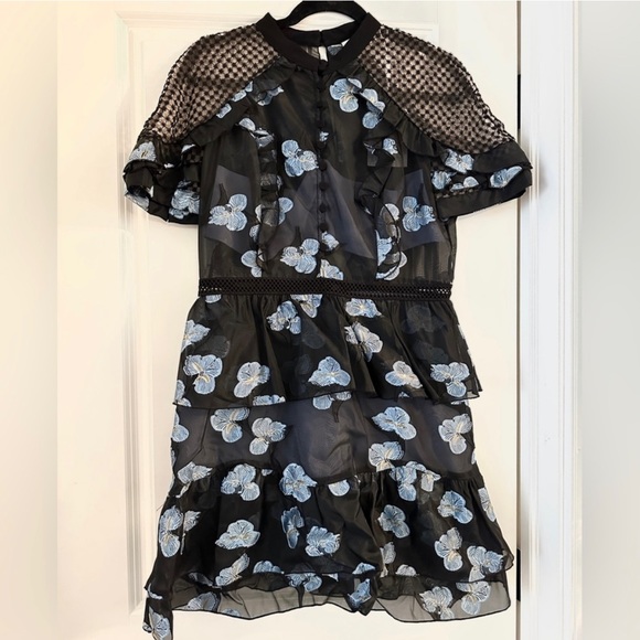 Self-Portrait Floral Open Back Cape Mini Cocktail Dress - Picture 2 of 9